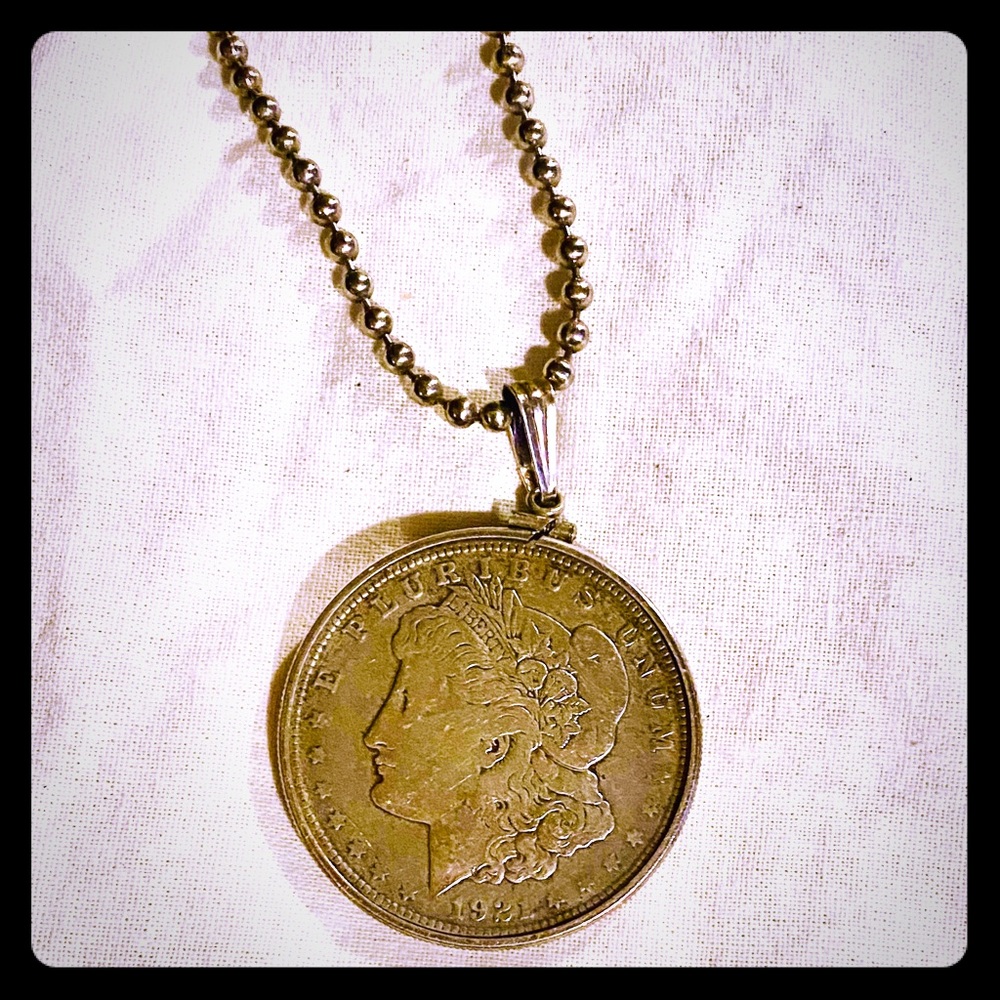 1921 Morgan Silver Dollar 30” Silver Chain